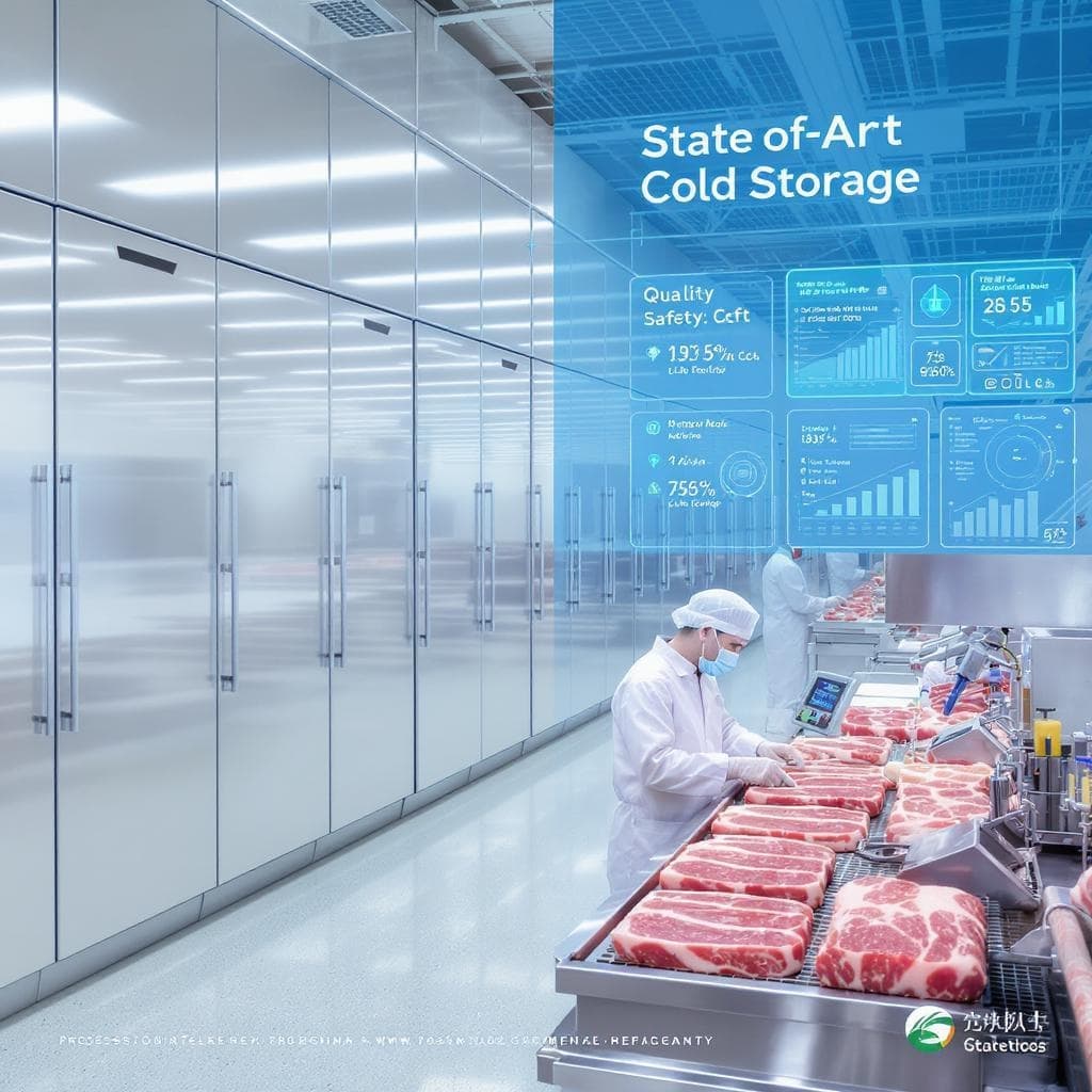 Cold storage with organized chilled goods—representing temperature-controlled logistics for perishable food.